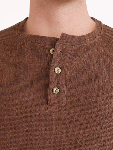 Men's Brown Regular Fit Solid Casual T-Shirt