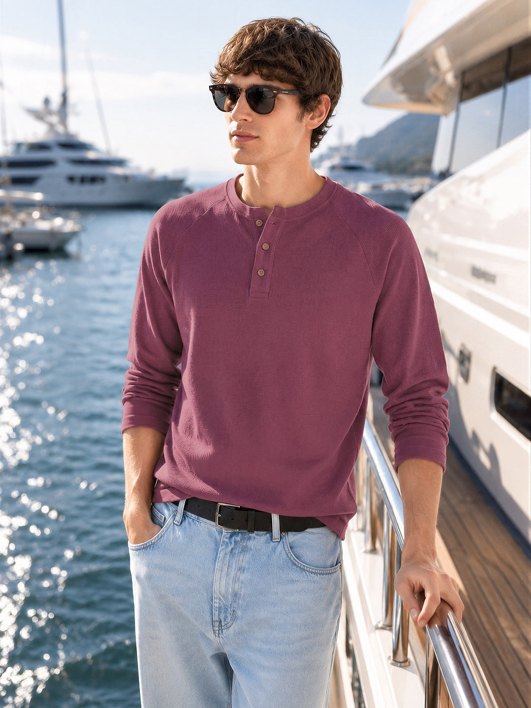 Men's Purple Regular Fit Solid Casual T-Shirt