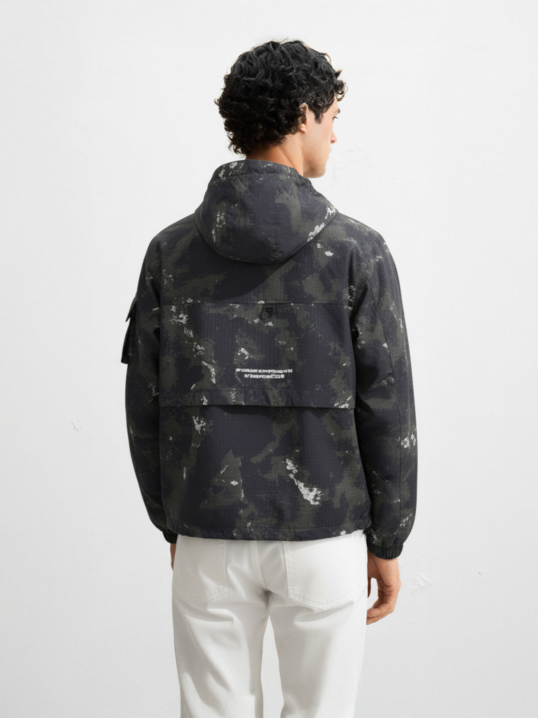 Men's Green Regular Fit Printed Casual Winter Jacket