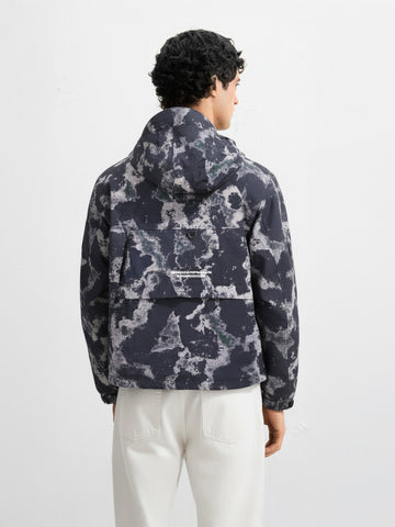 Men's Black Regular Fit Printed Casual Jacket