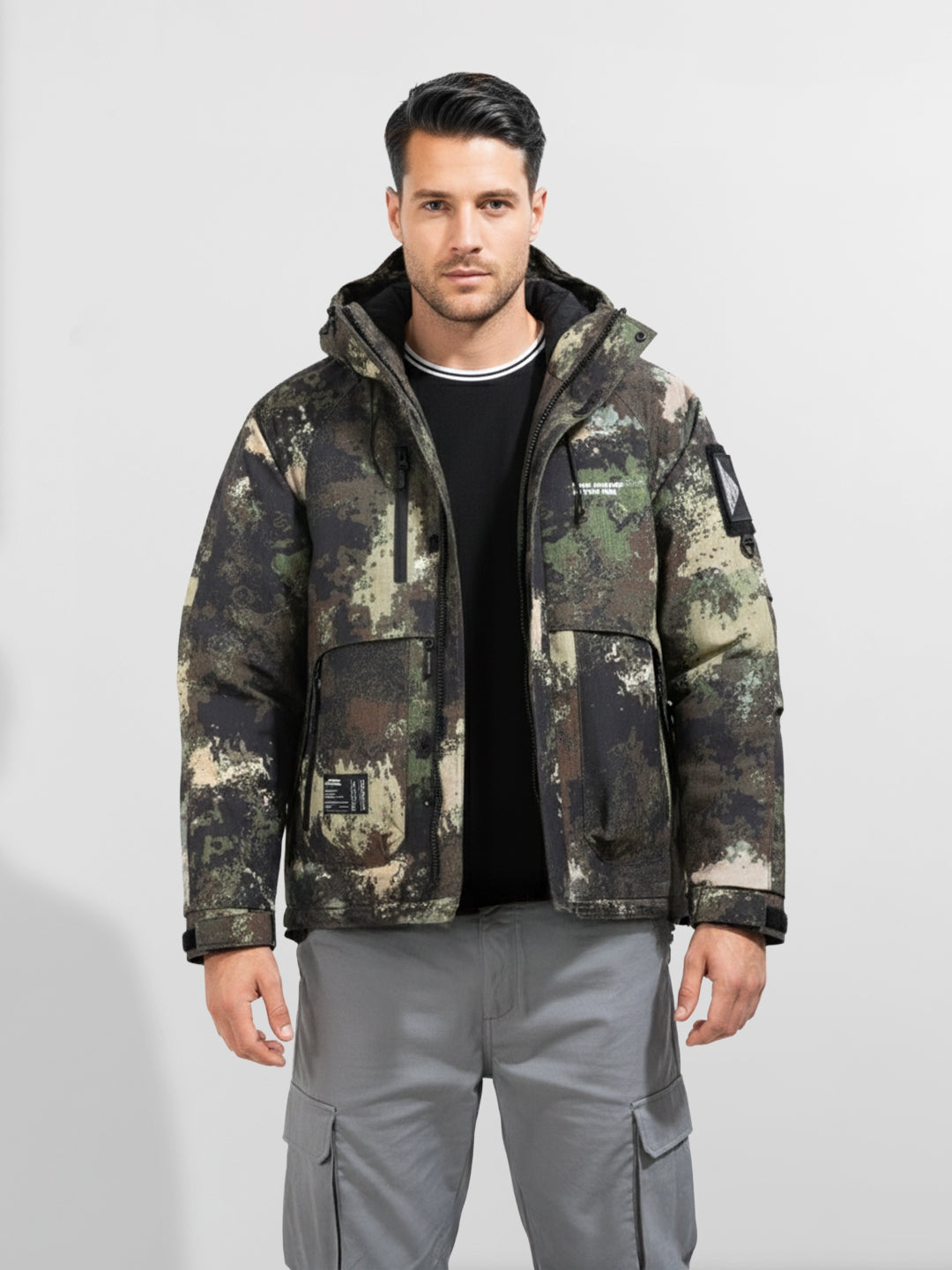 Men's Black Regular Fit Printed Casual Jacket