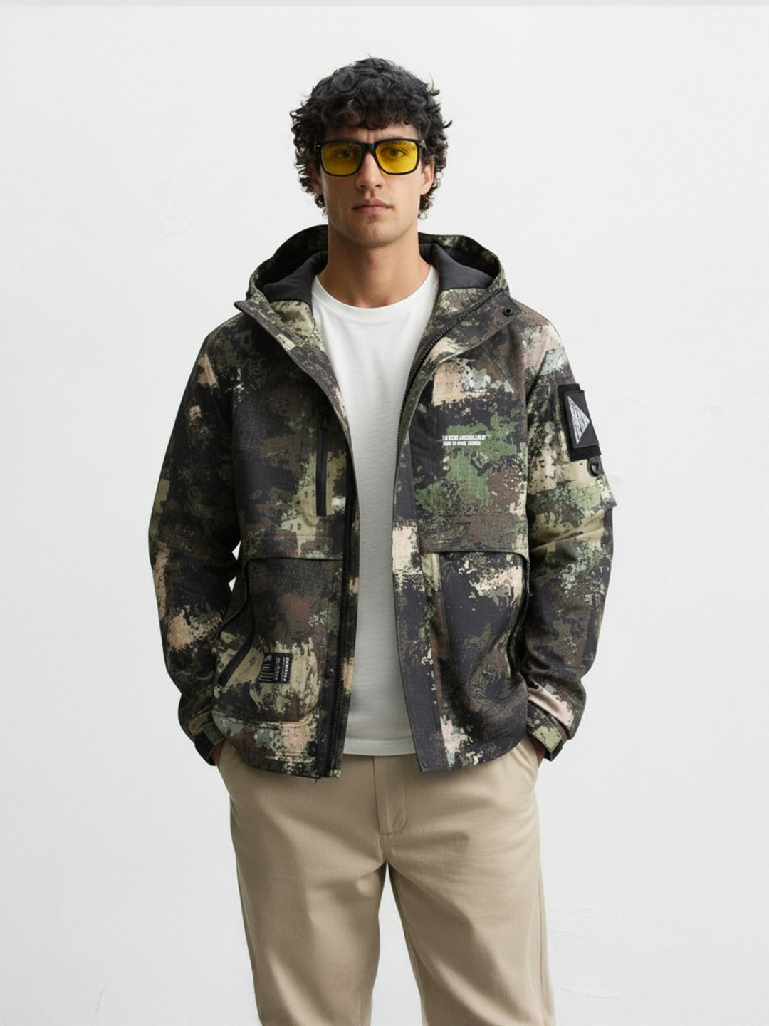 Men's Green Regular Fit Printed Casual Jacket