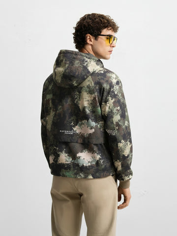 Men's Green Regular Fit Printed Casual Winter Jacket