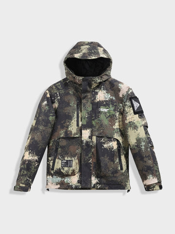 Men's Green Regular Fit Printed Casual Winter Jacket