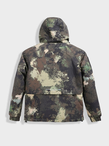 Men's Green Regular Fit Printed Casual Winter Jacket