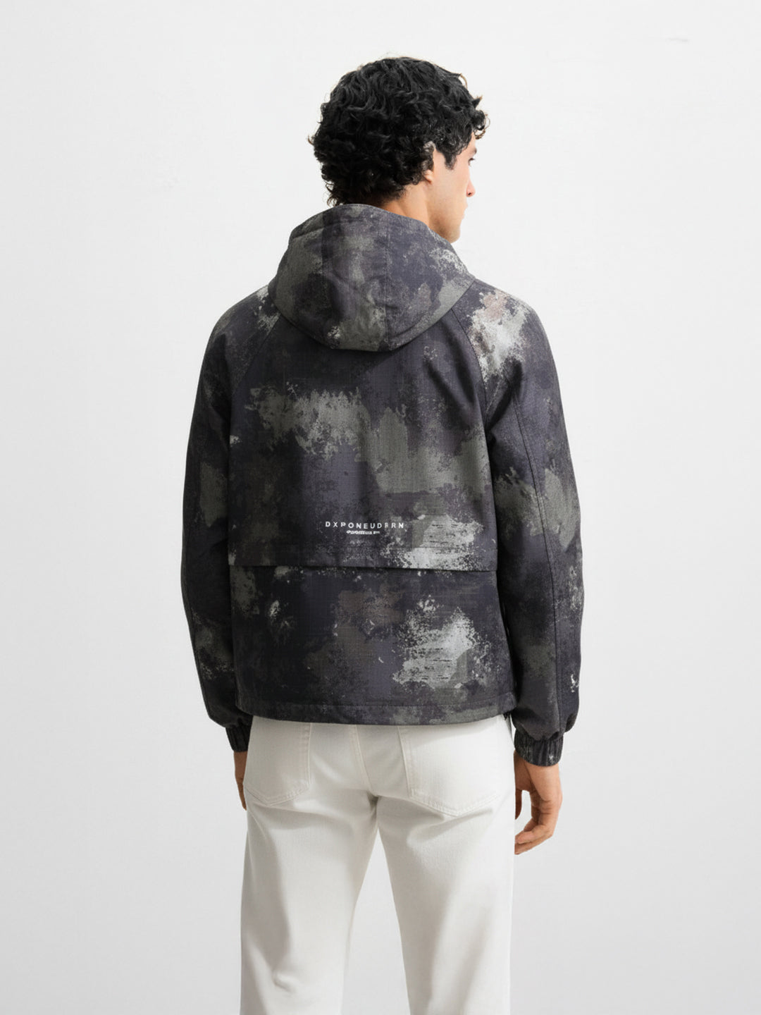 Men's Black Regular Fit Printed Casual Jacket