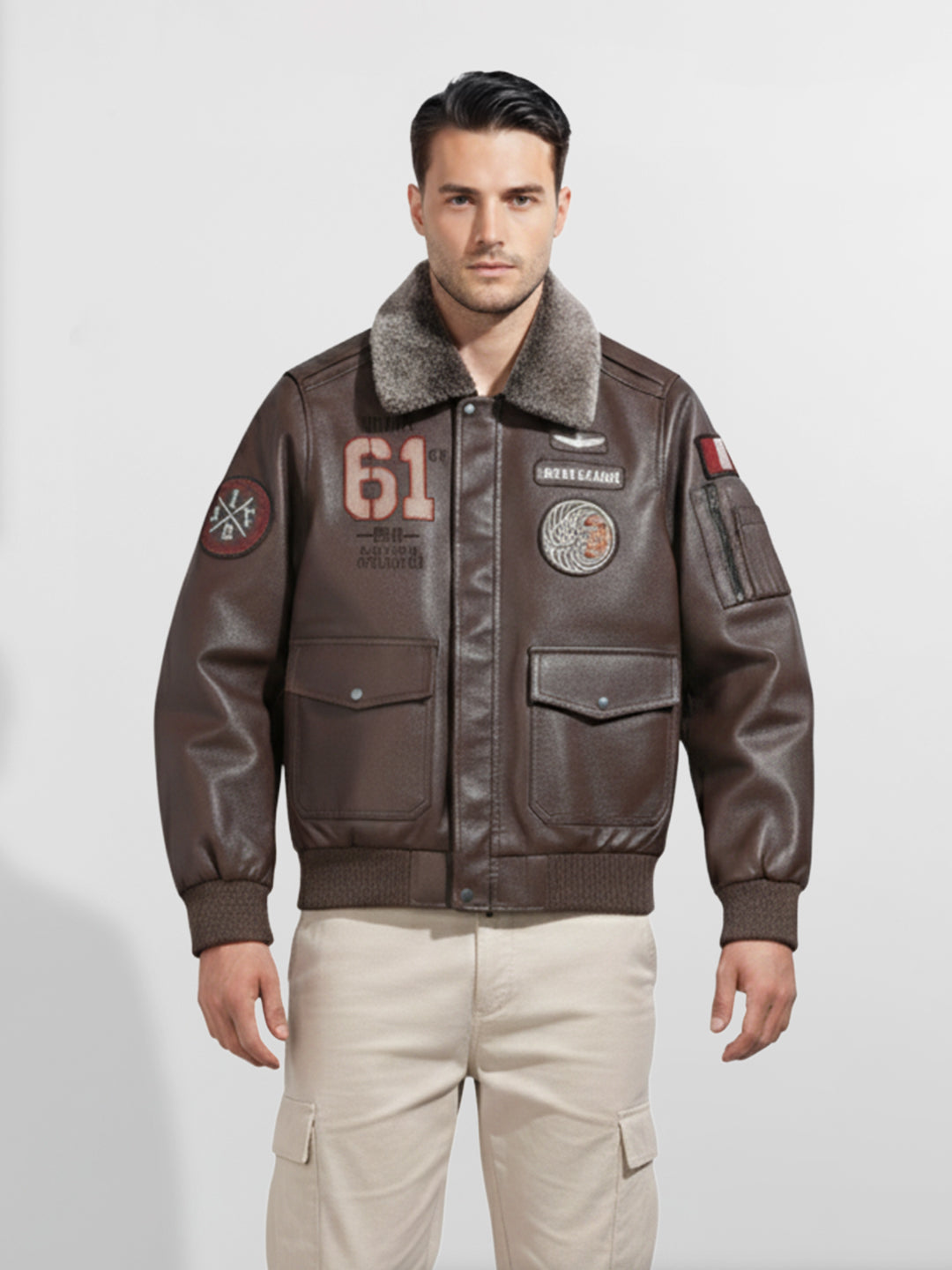 Men's Brown Regular Fit Embroided Casual Jacket