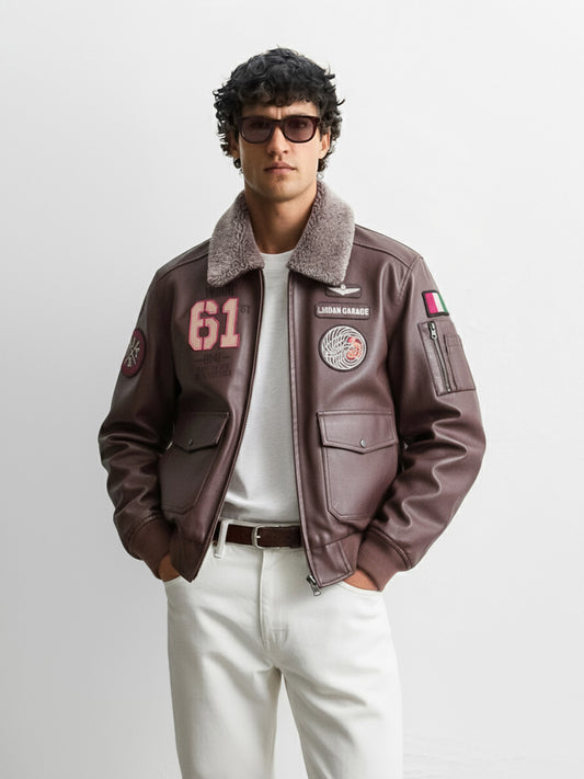 Men's Brown Regular Fit Embroided Casual Bomber Jacket