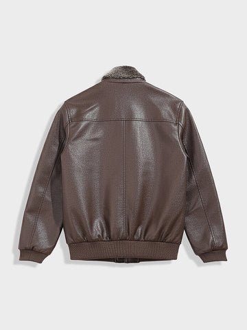 Men's Brown Regular Fit Embroided Casual Bomber Jacket