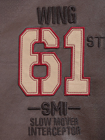 Men's Brown Regular Fit Embroided Casual Bomber Jacket