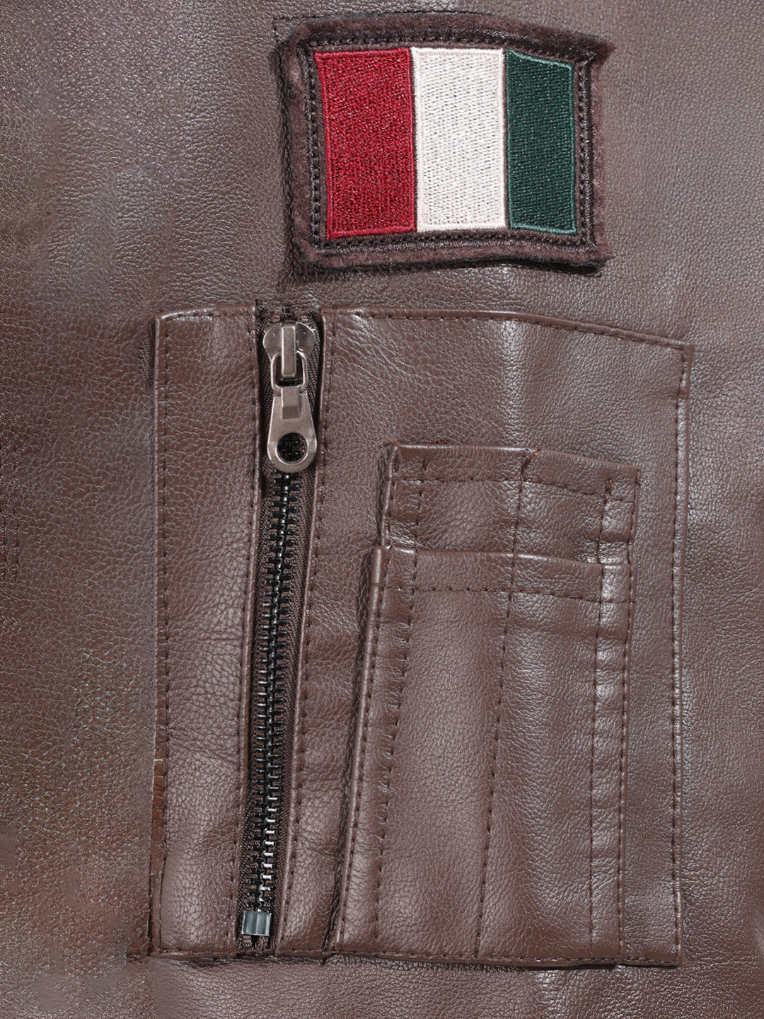 Men's Brown Regular Fit Embroided Casual Bomber Jacket