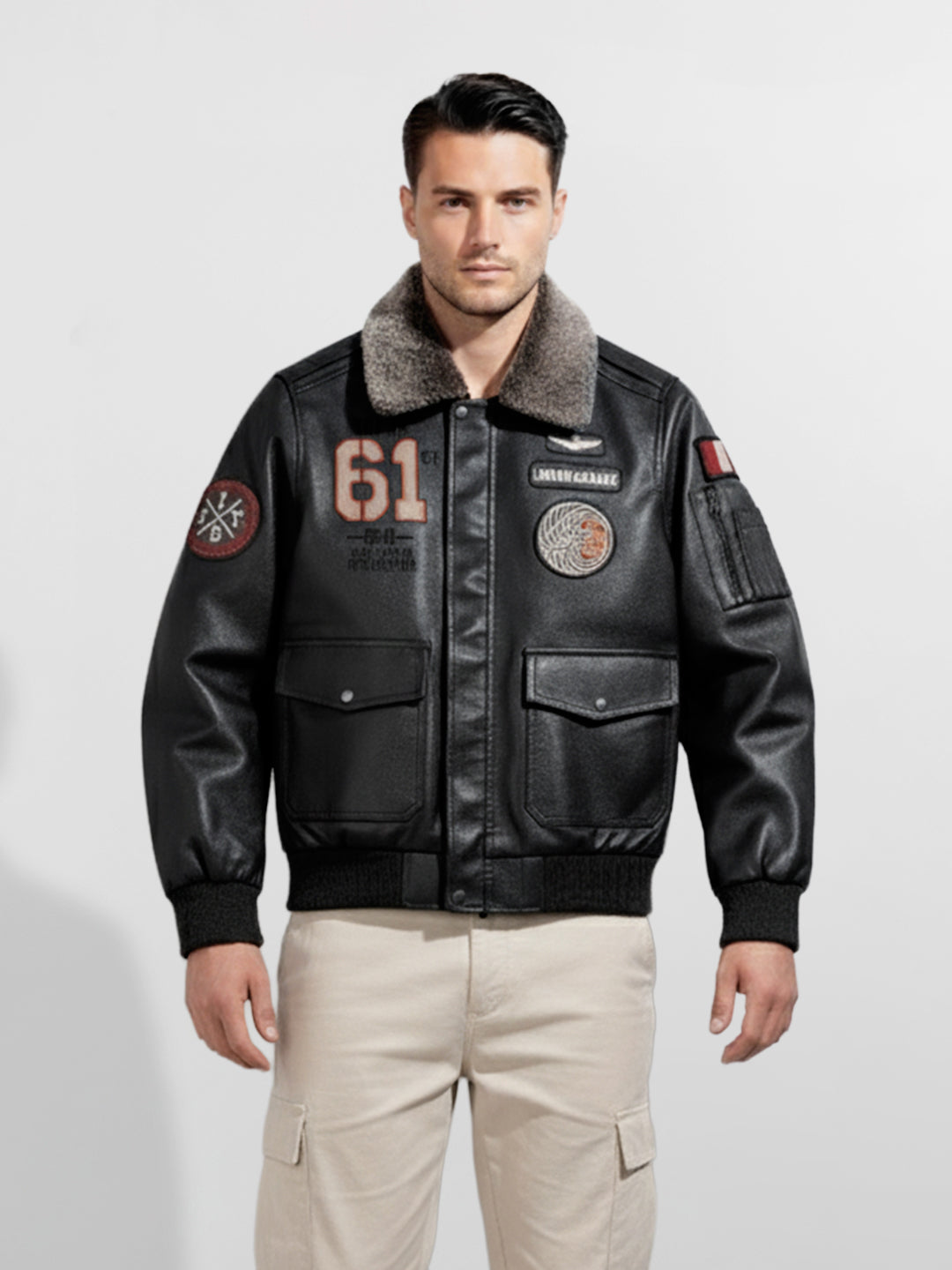 Men's Black Regular Fit Embroided Casual Jacket