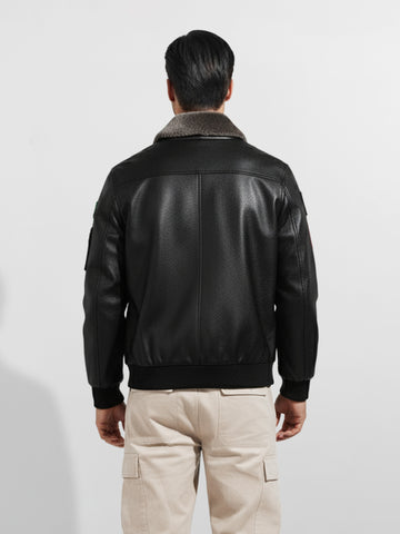 Men's Black Regular Fit Embroided Casual Jacket