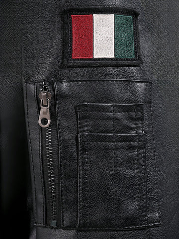 Men's Black Regular Fit Embroided Casual Bomber Jacket