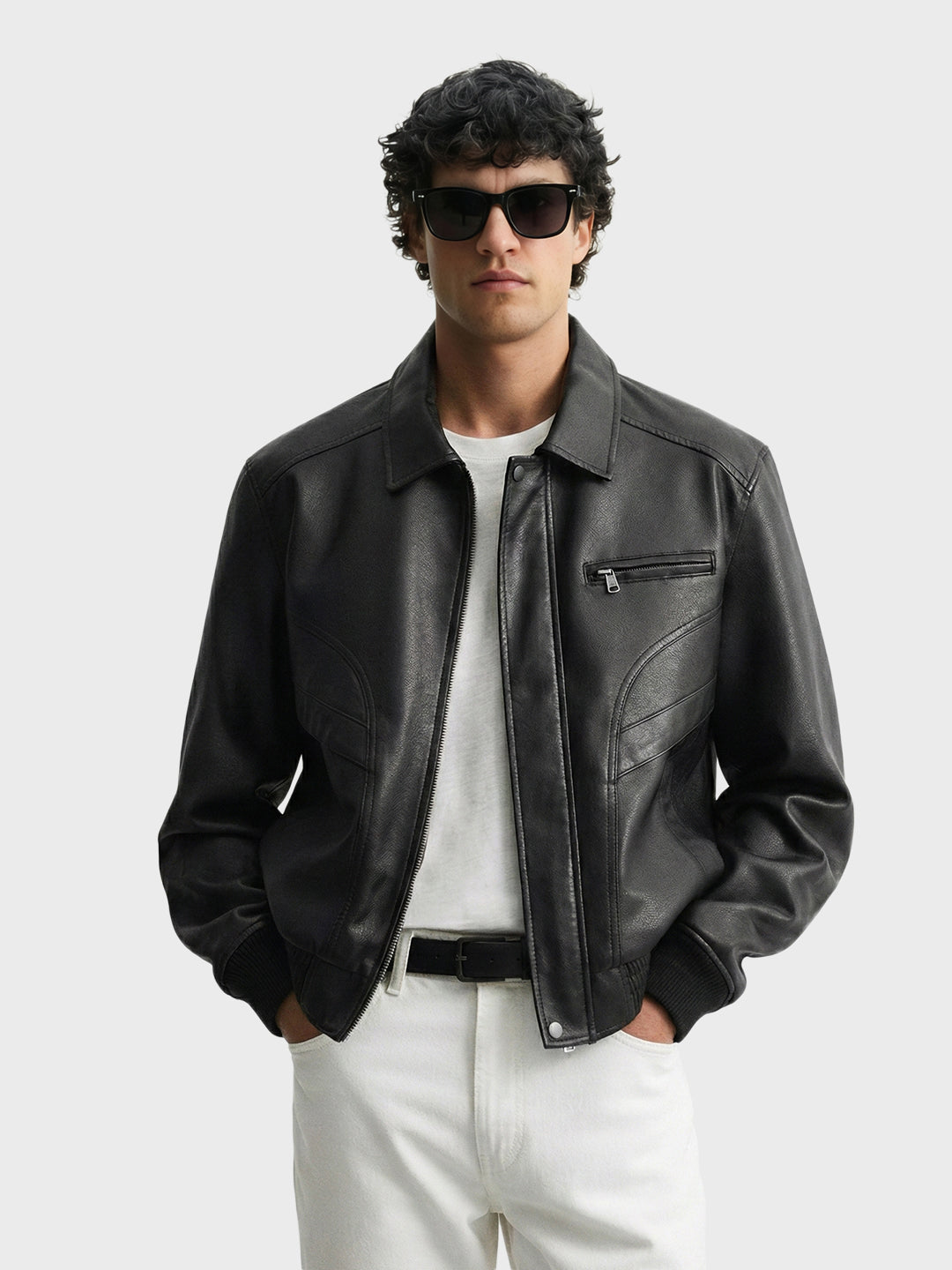 Men's Black Relaxed Fit Solid Casual Bomber Jacket