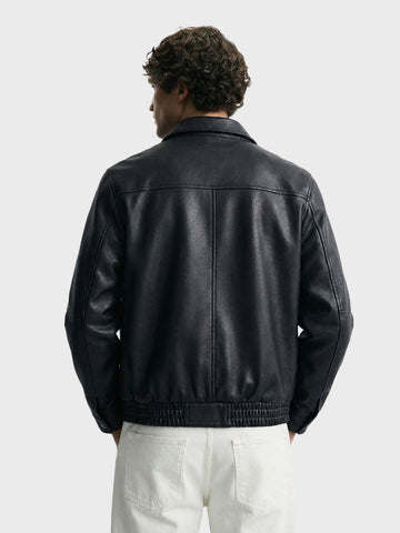 Men's Black Relaxed Fit Solid Casual Bomber Jacket