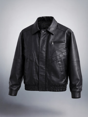 Men's Black Relaxed Fit Solid Casual Bomber Jacket