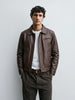 Men's Brown Relaxed Fit Solid Casual Bomber Jacket