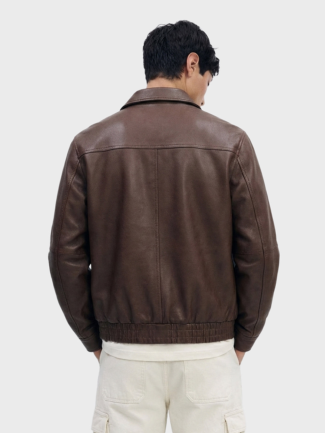 Men's Brown Relaxed Fit Solid Casual Bomber Jacket