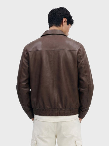 Men's Brown Relaxed Fit Solid Casual Bomber Jacket