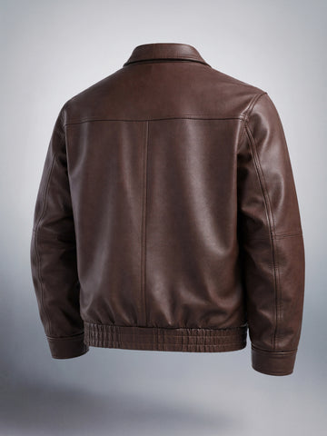 Men's Brown Relaxed Fit Solid Casual Bomber Jacket