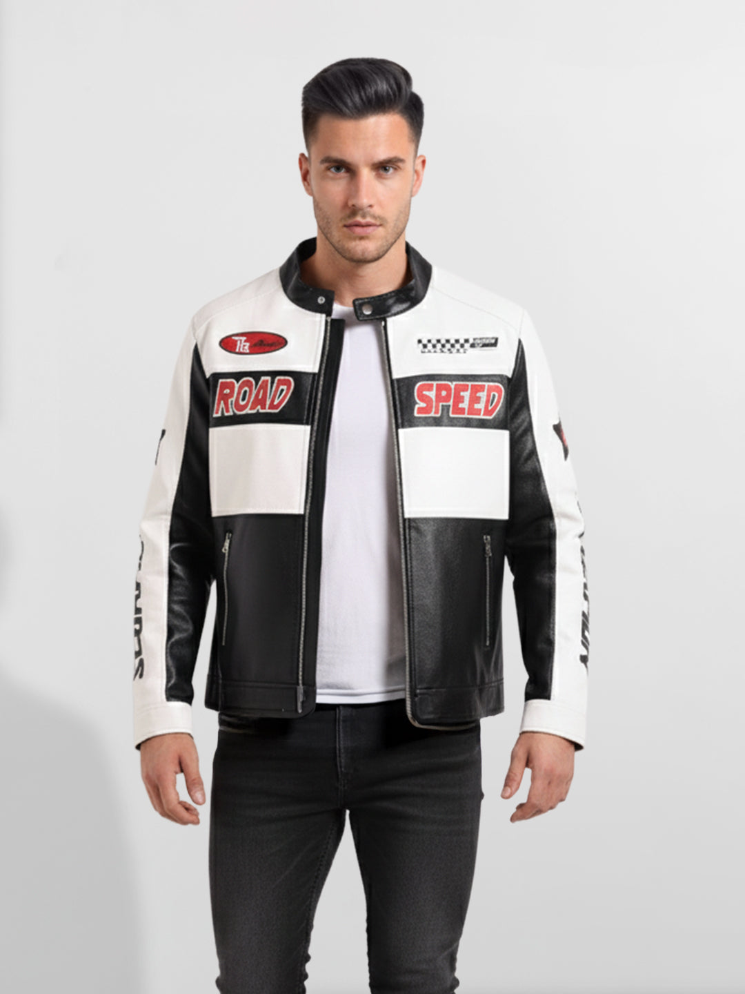 Men's White Slim Fit Embroided Casual Jacket