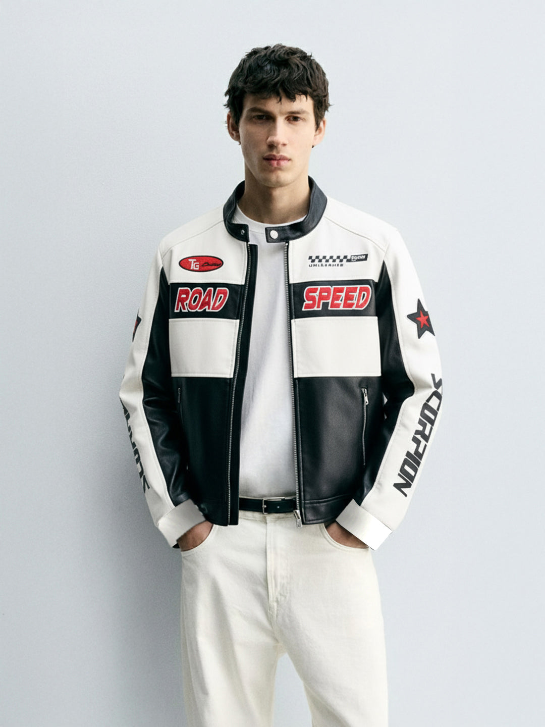 Men's White Slim Fit Embroided Casual Jacket