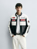 Men's White Slim Fit Embroided Casual Biker Jacket