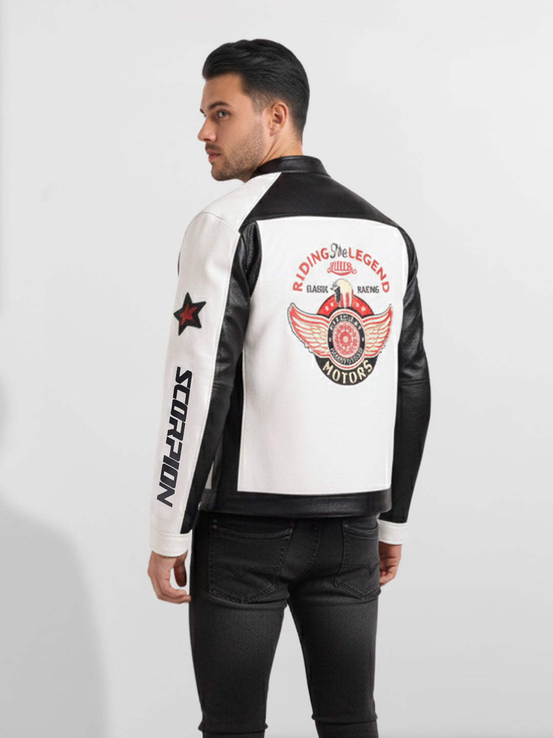 Men's White Slim Fit Embroided Casual Jacket