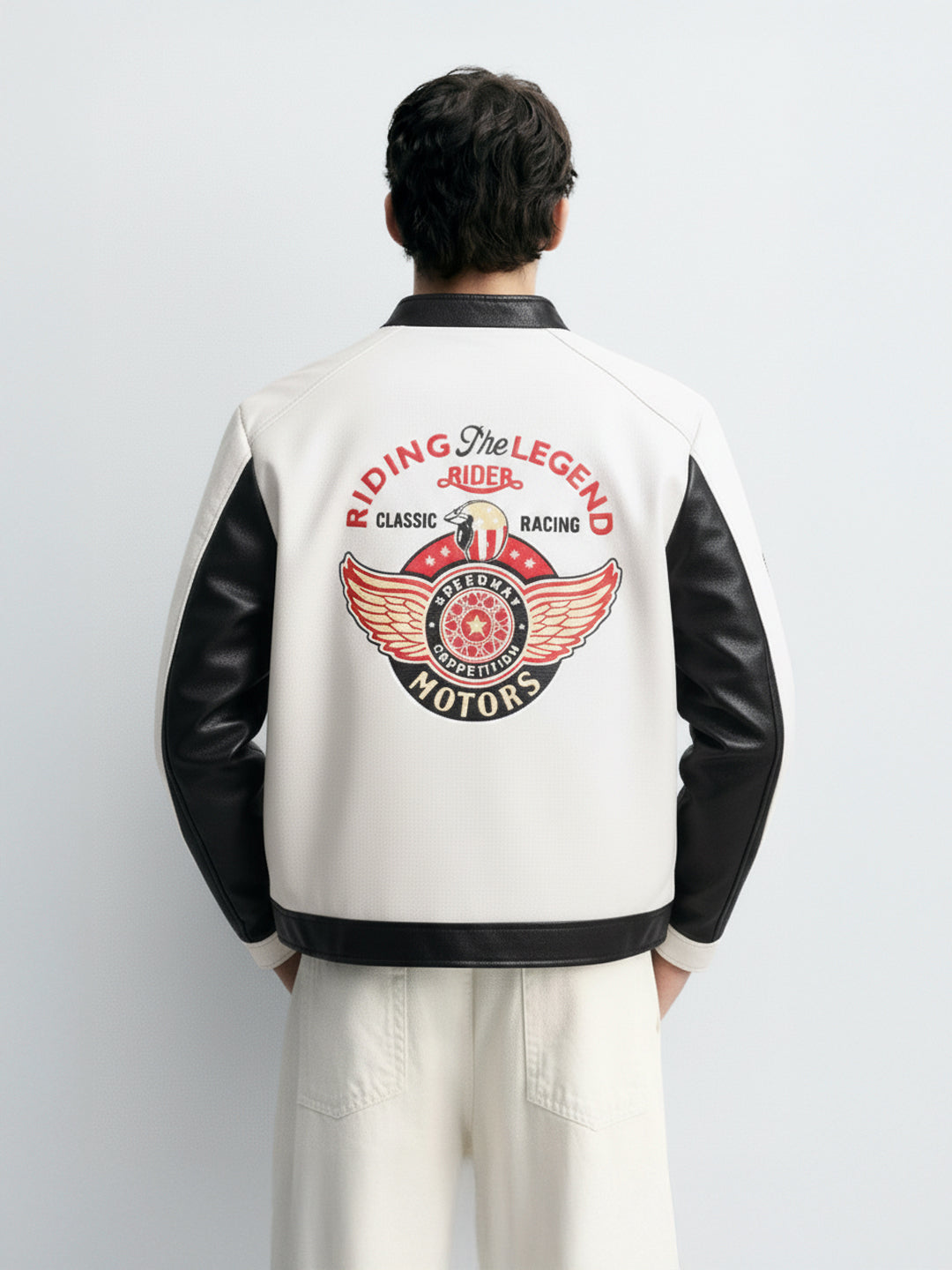 Men's White Slim Fit Embroided Casual Jacket