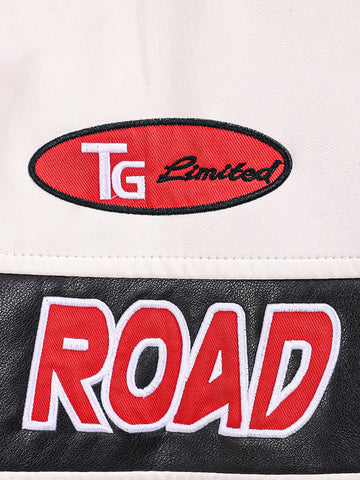 Men's White Slim Fit Embroided Casual Biker Jacket