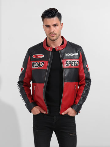 Men's Red Slim Fit Embroided Casual Jacket