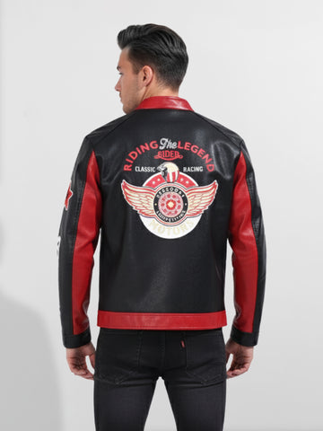 Men's Red Slim Fit Embroided Casual Jacket