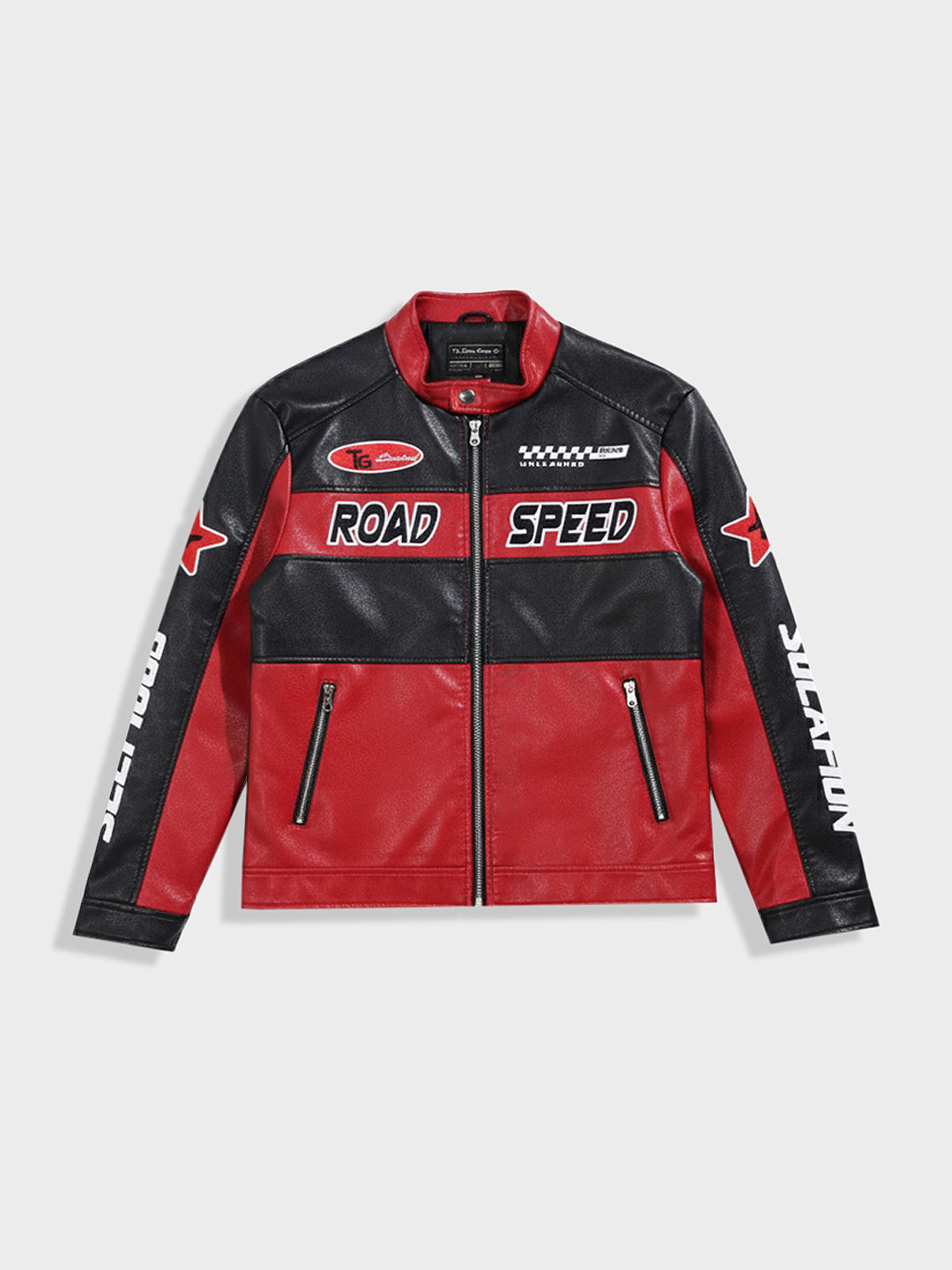 Men's Red Slim Fit Embroided Casual Biker Jacket