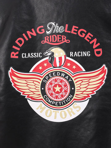 Men's Red Slim Fit Embroided Casual Biker Jacket