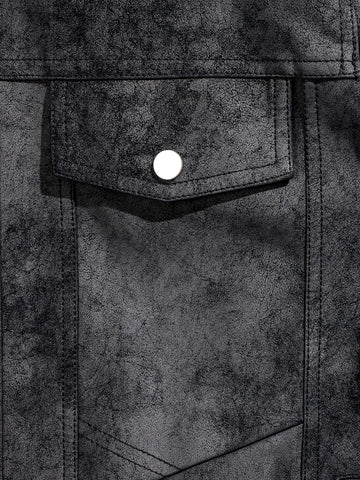 Men's Black Slim Fit Solid Casual Trucker Jacket