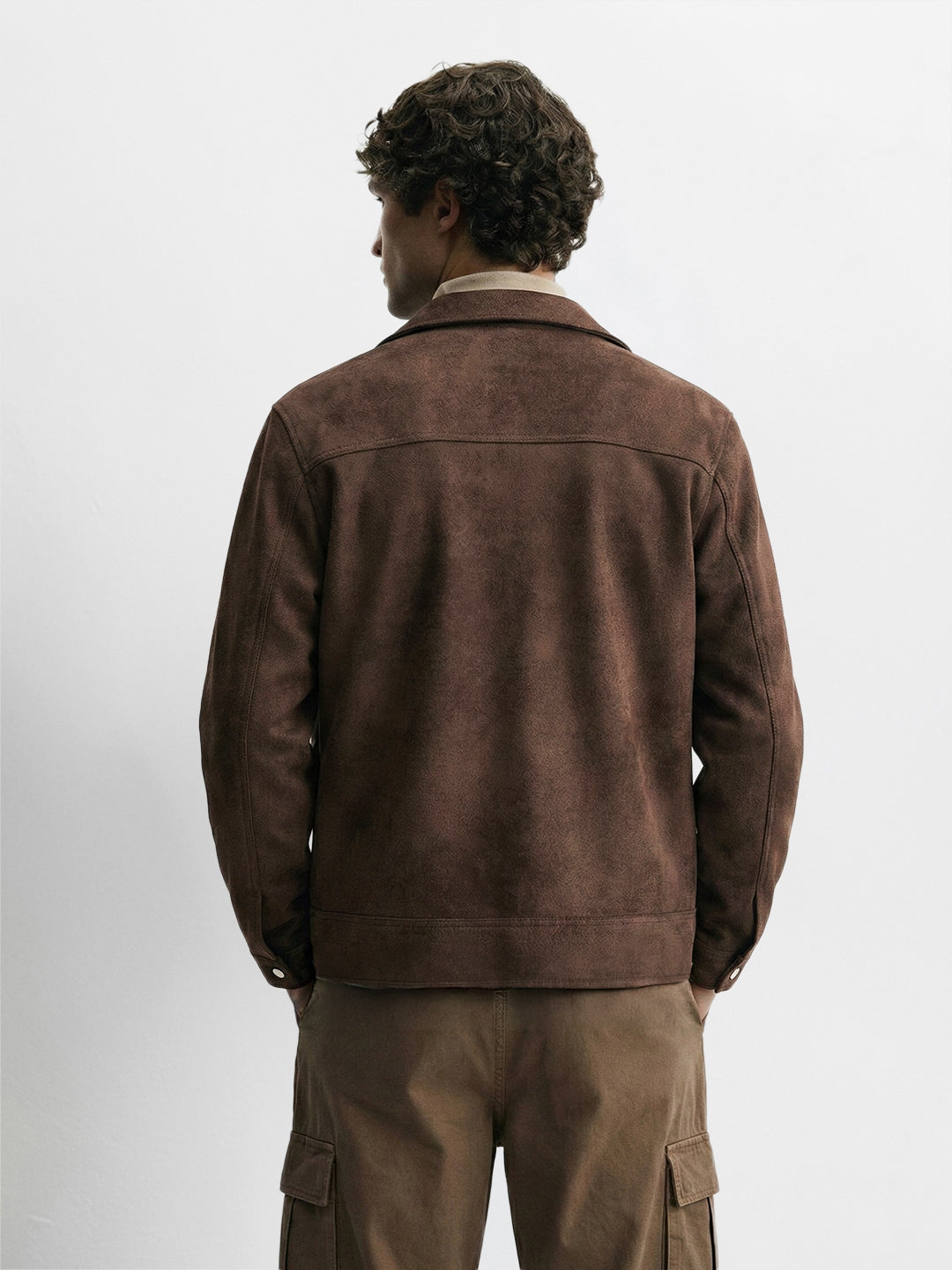 Men's Brown Slim Fit Solid Casual Trucker Jacket