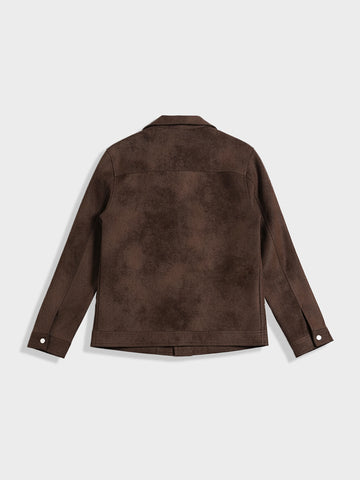 Men's Brown Slim Fit Solid Casual Trucker Jacket