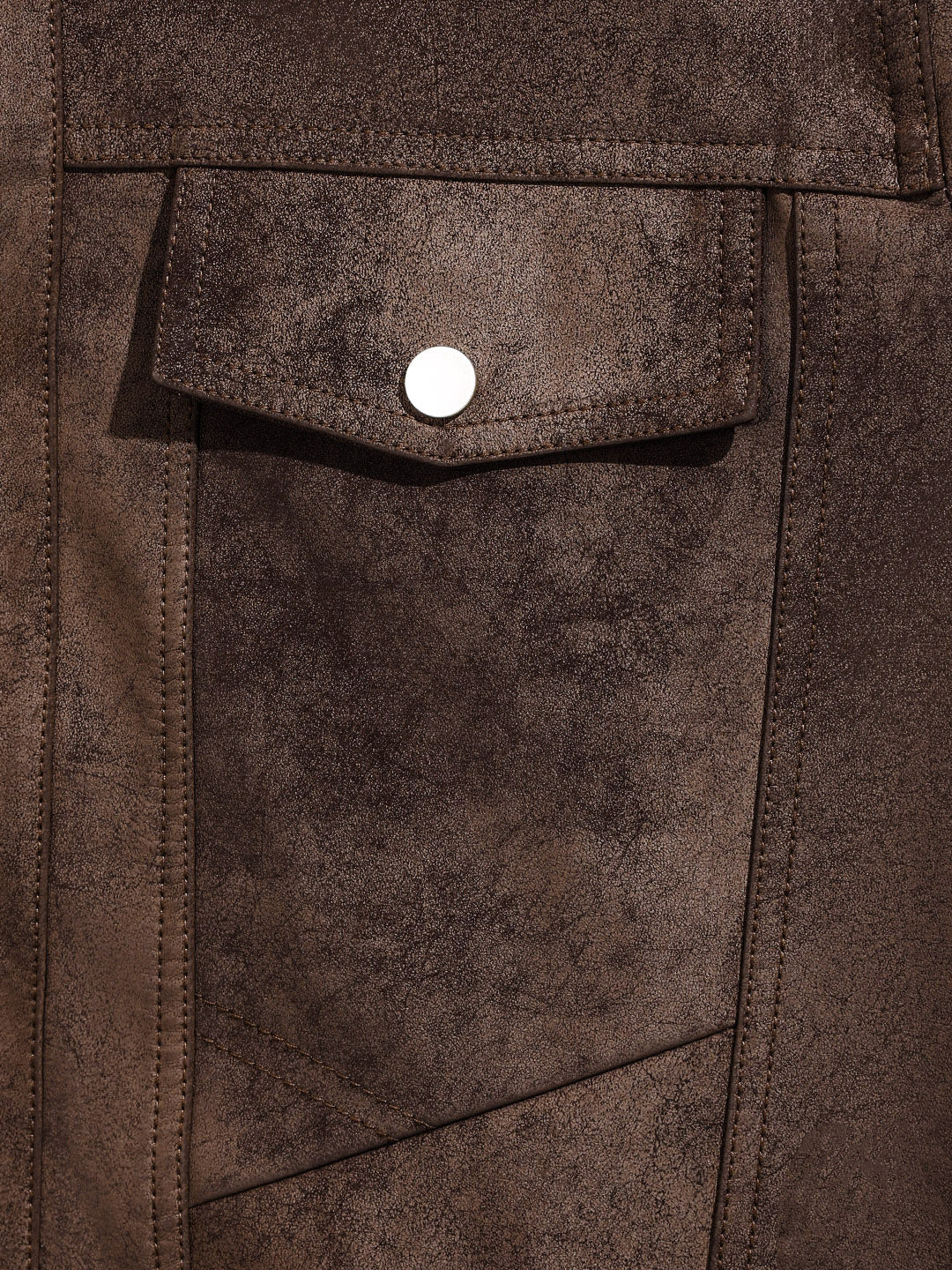 Men's Brown Slim Fit Solid Casual Trucker Jacket