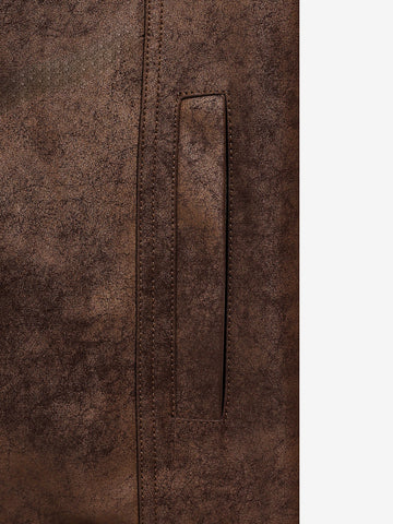 Men's Brown Slim Fit Solid Casual Trucker Jacket