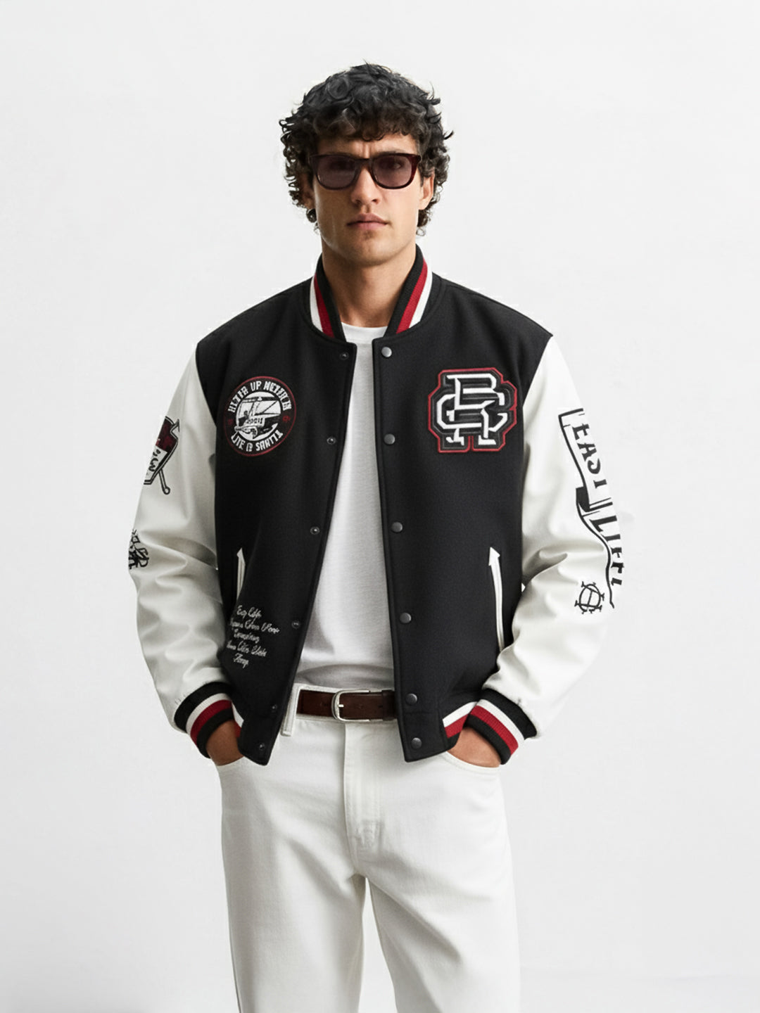 Men's Black Regular Fit Embroided Casual Jacket