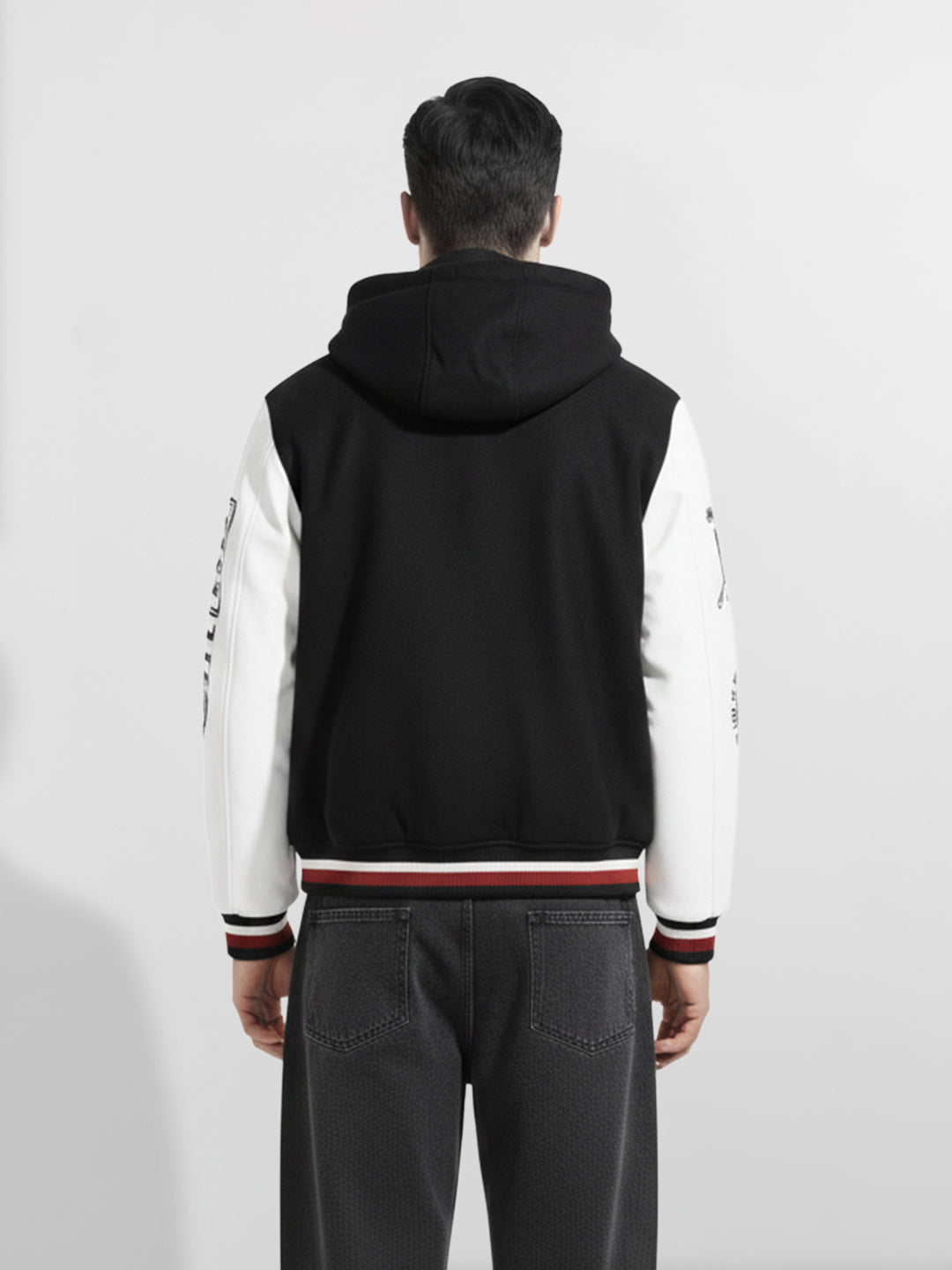 Men's Black Regular Fit Embroided Casual Jacket