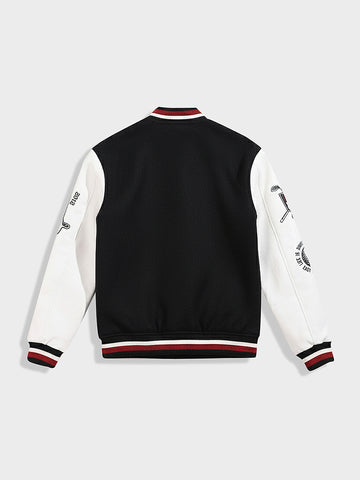 Men's Black Regular Fit Embroided Casual Bomber Jacket