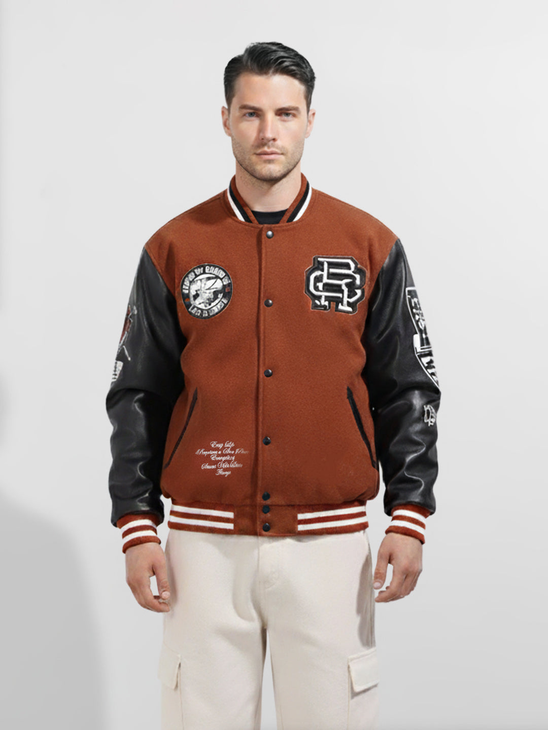 Men's Brown Regular Fit Embroided Casual Jacket