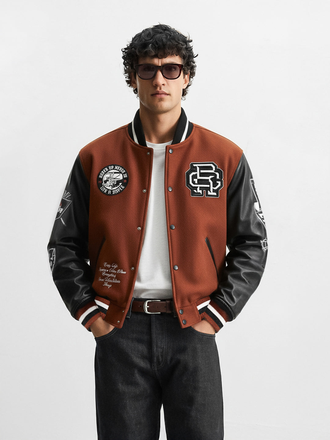 Men's Brown Regular Fit Embroided Casual Jacket
