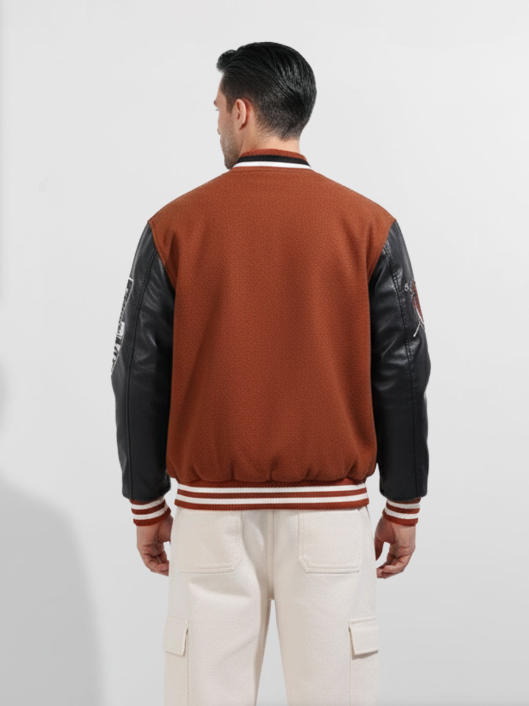 Men's Brown Regular Fit Embroided Casual Jacket