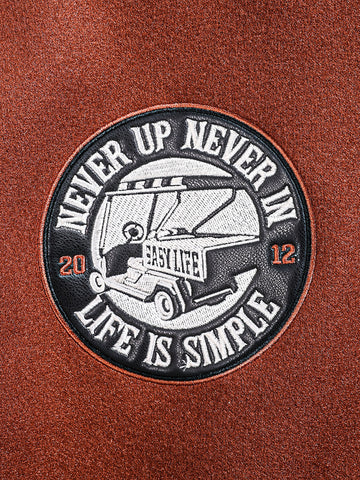 Men's Brown Regular Fit Embroided Casual Bomber Jacket