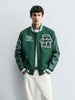 Men's Green Regular Fit Embroided Casual Bomber Jacket