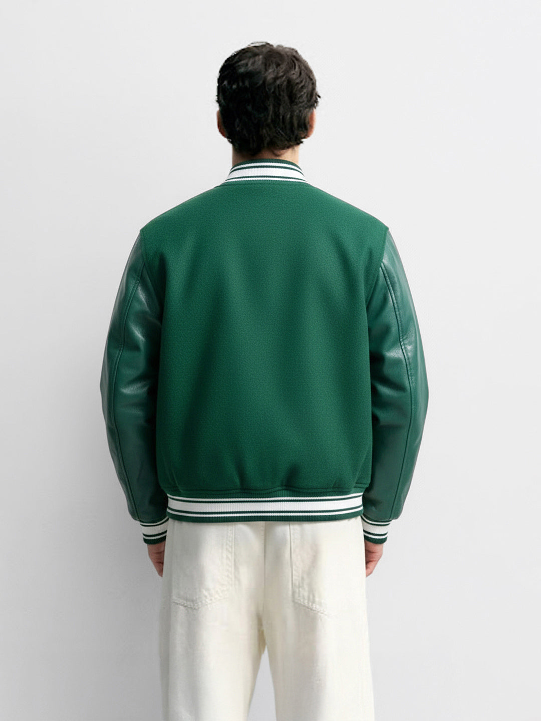 Men's Green Regular Fit Embroided Casual Bomber Jacket