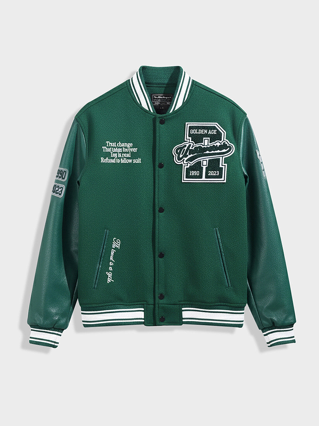 Men's Green Regular Fit Embroided Casual Bomber Jacket